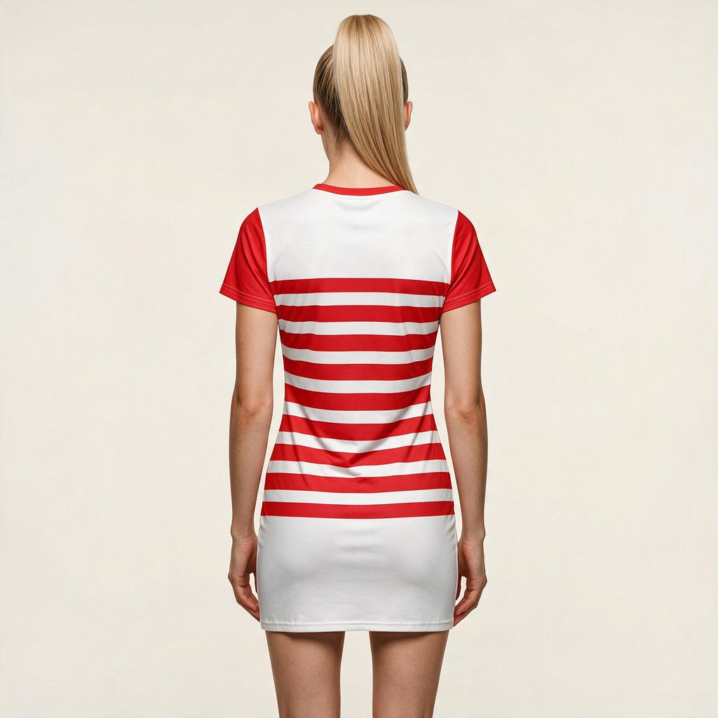 Red & White Striped T-Shirt Dress — Nautical Casual A-Line Summer Dress