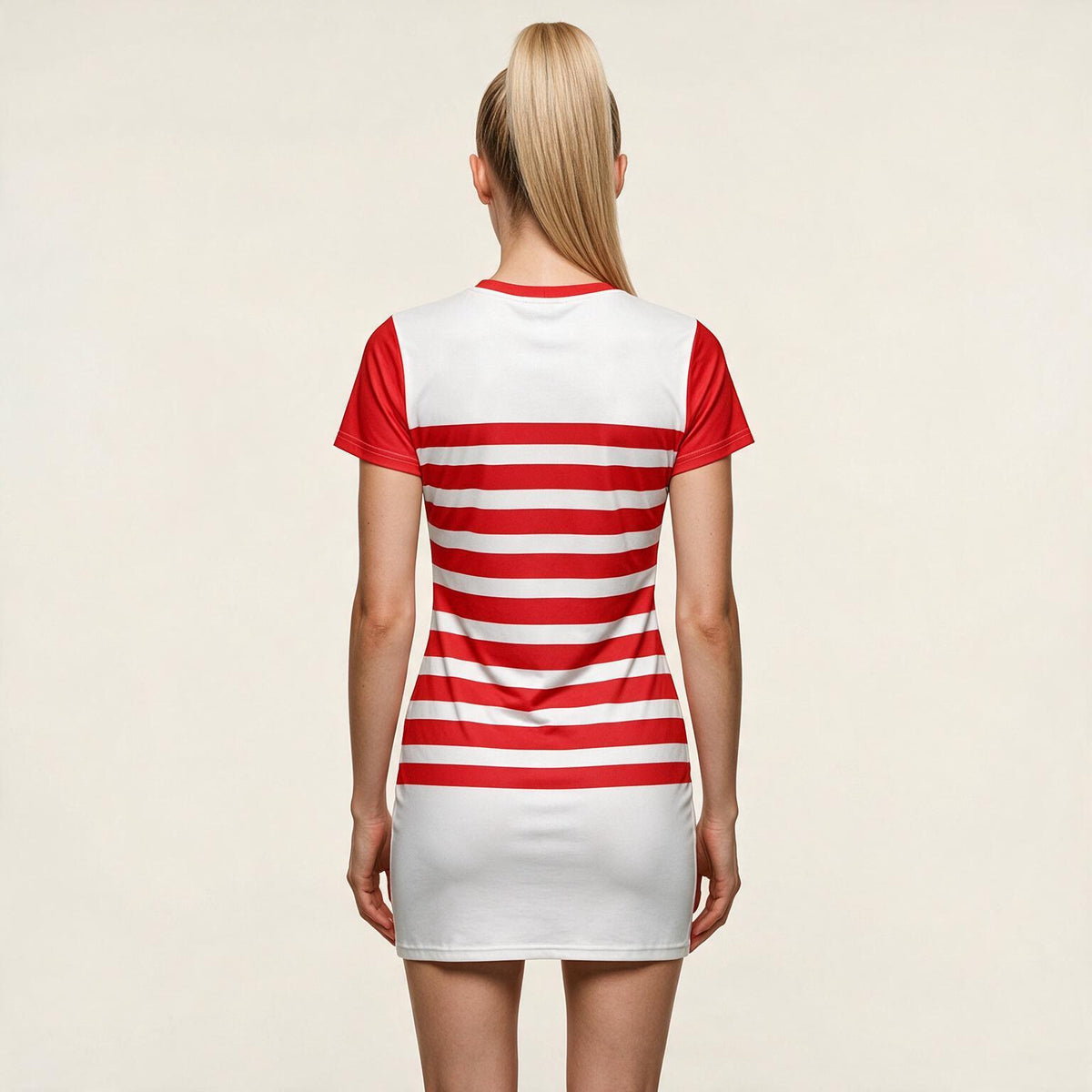 Red & White Striped T-Shirt Dress — Nautical Casual A-Line Summer Dress