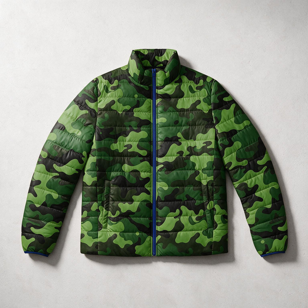 Green Camo Pattern Puffer Jacket | Camouflage Outerwear