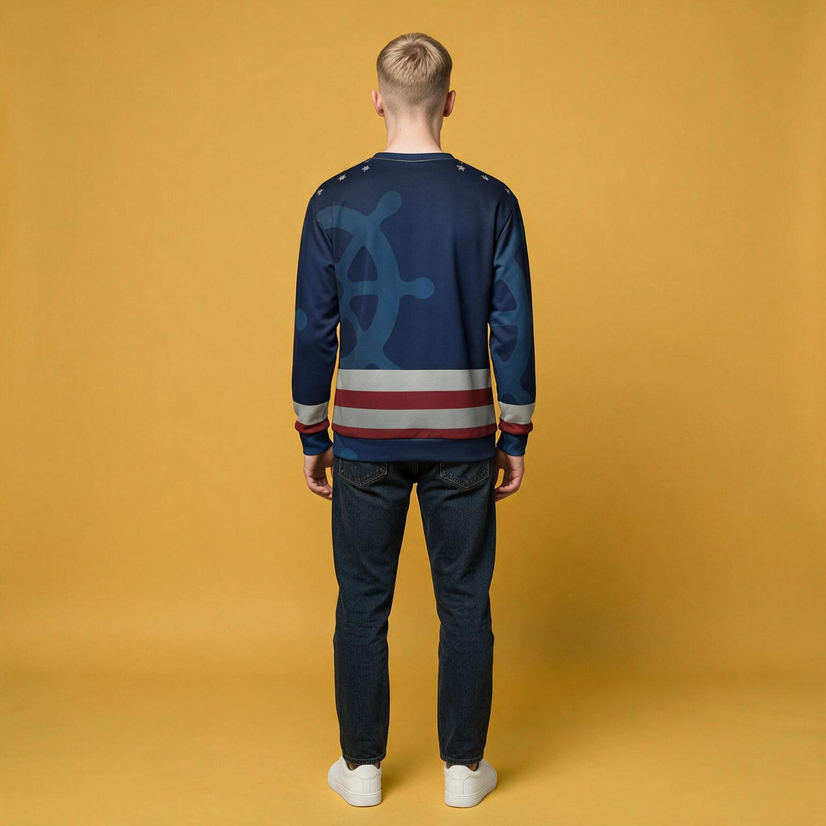 Nautical Helm Graphic Sweatshirt — Patriotic Stripes Crewneck