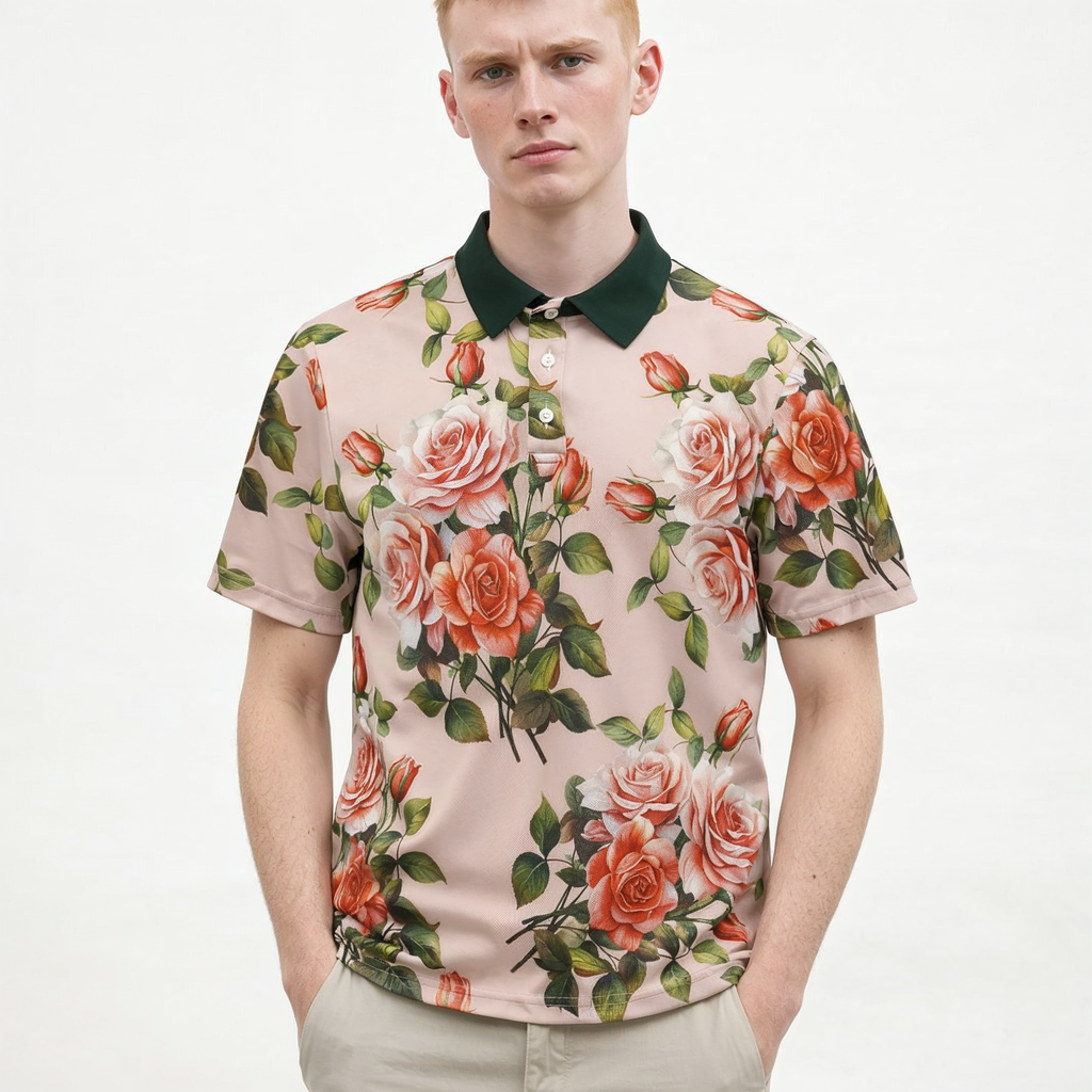 Floral Vintage Rose Polo Shirt