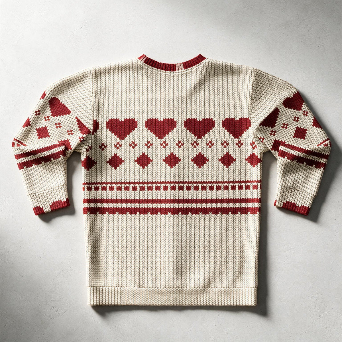 Pixel Heart Fair Isle Sweatshirt | Red Cream Knitted Pattern