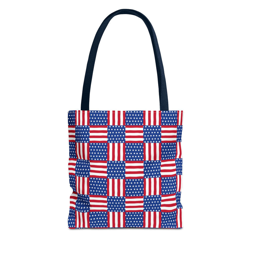 American Flag Patchwork Tote Bag | Patriotic Stars Stripes AOP