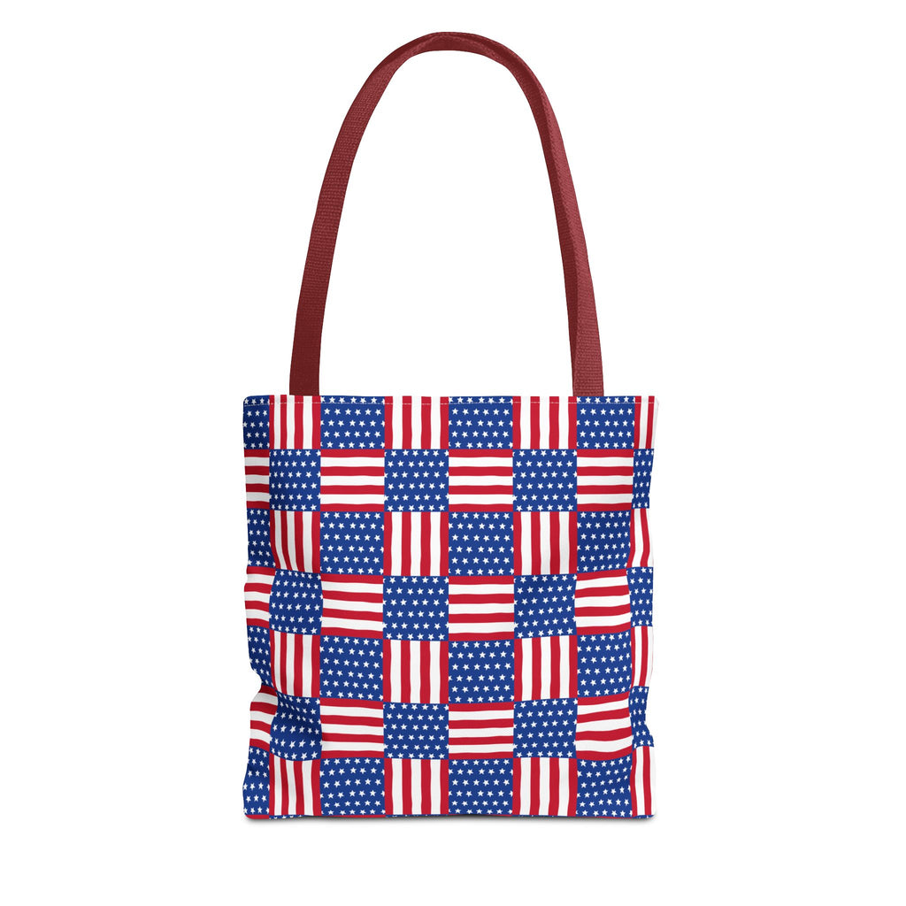 American Flag Patchwork Tote Bag | Patriotic Stars Stripes AOP