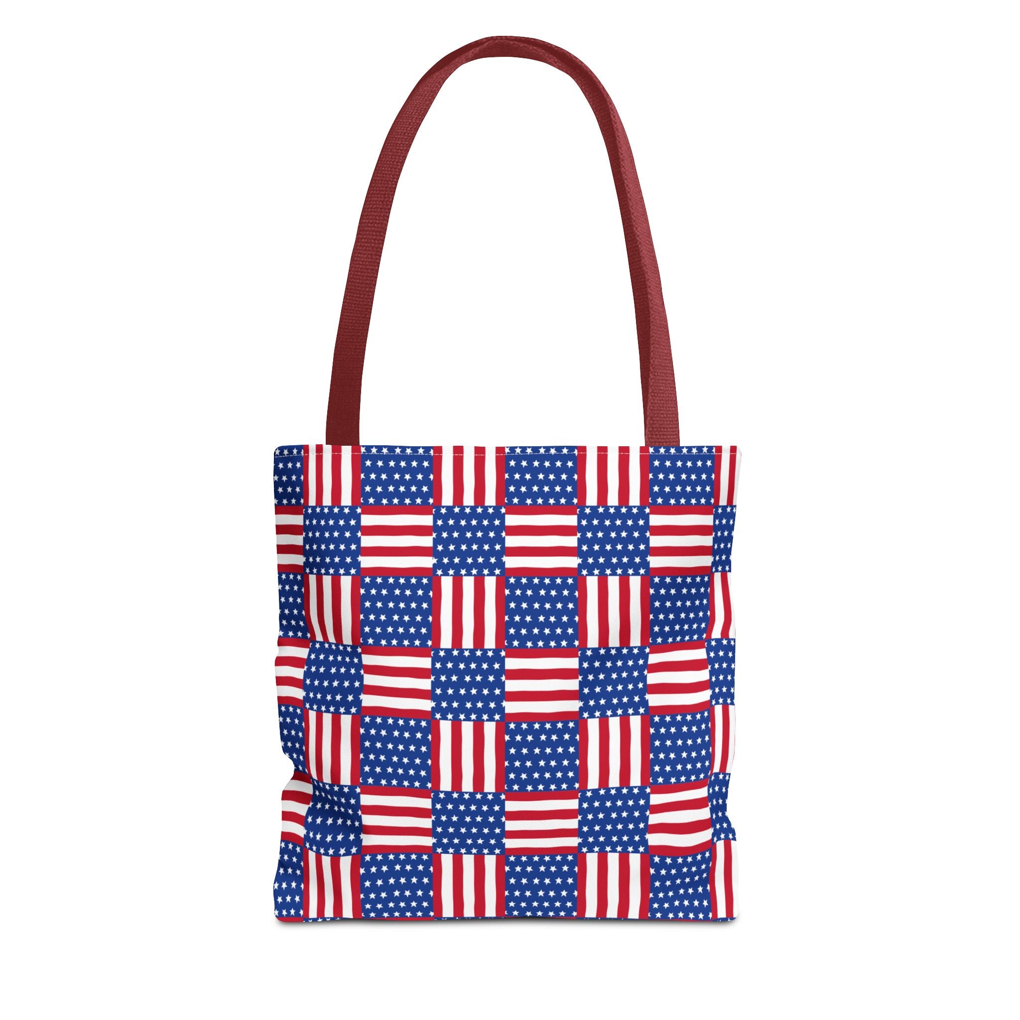 American Flag Patchwork Tote Bag | Patriotic Stars Stripes AOP