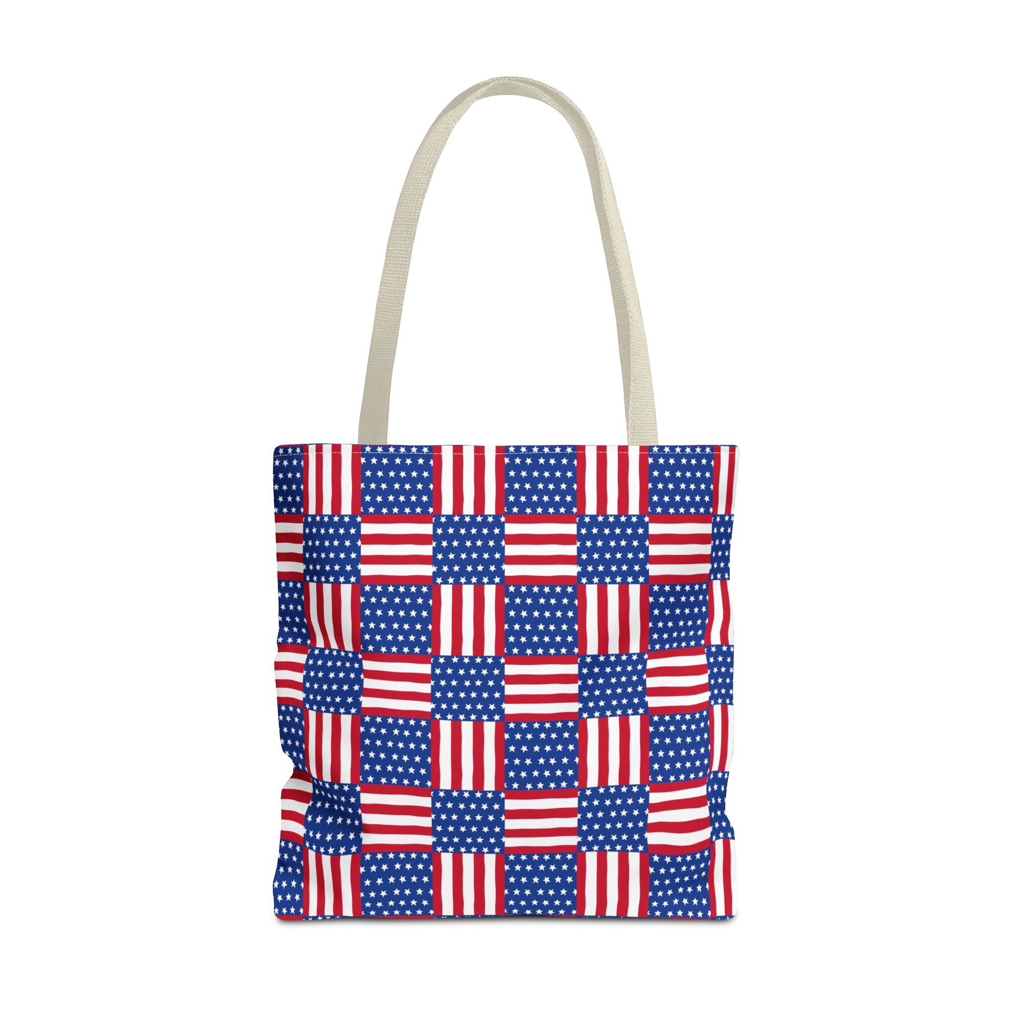 American Flag Patchwork Tote Bag | Patriotic Stars Stripes AOP
