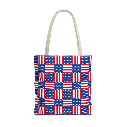 American Flag Patchwork Tote Bag | Patriotic Stars Stripes AOP