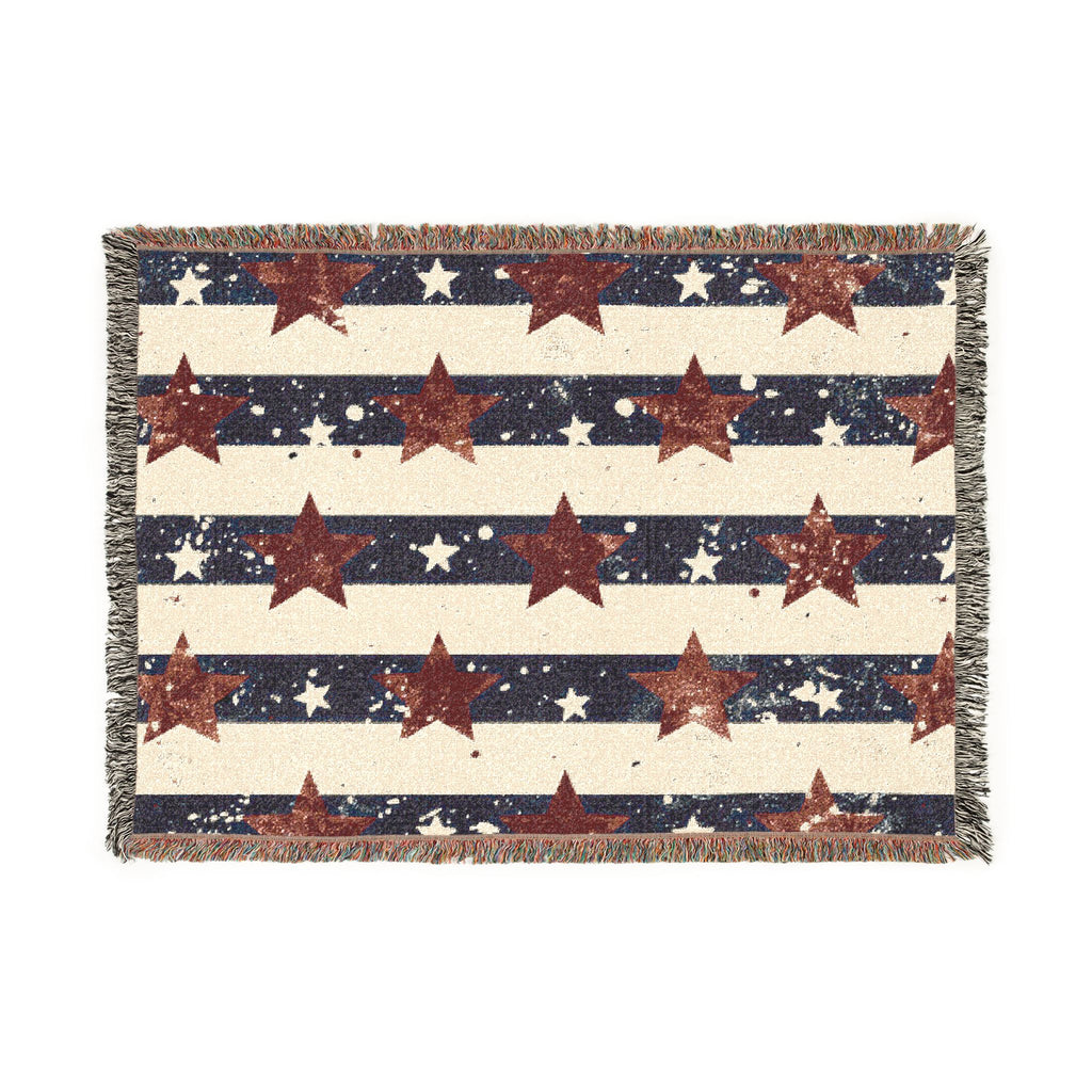 Patriotic Stars Woven Blanket — Americana Striped Throw for 4th of July & Home Decor