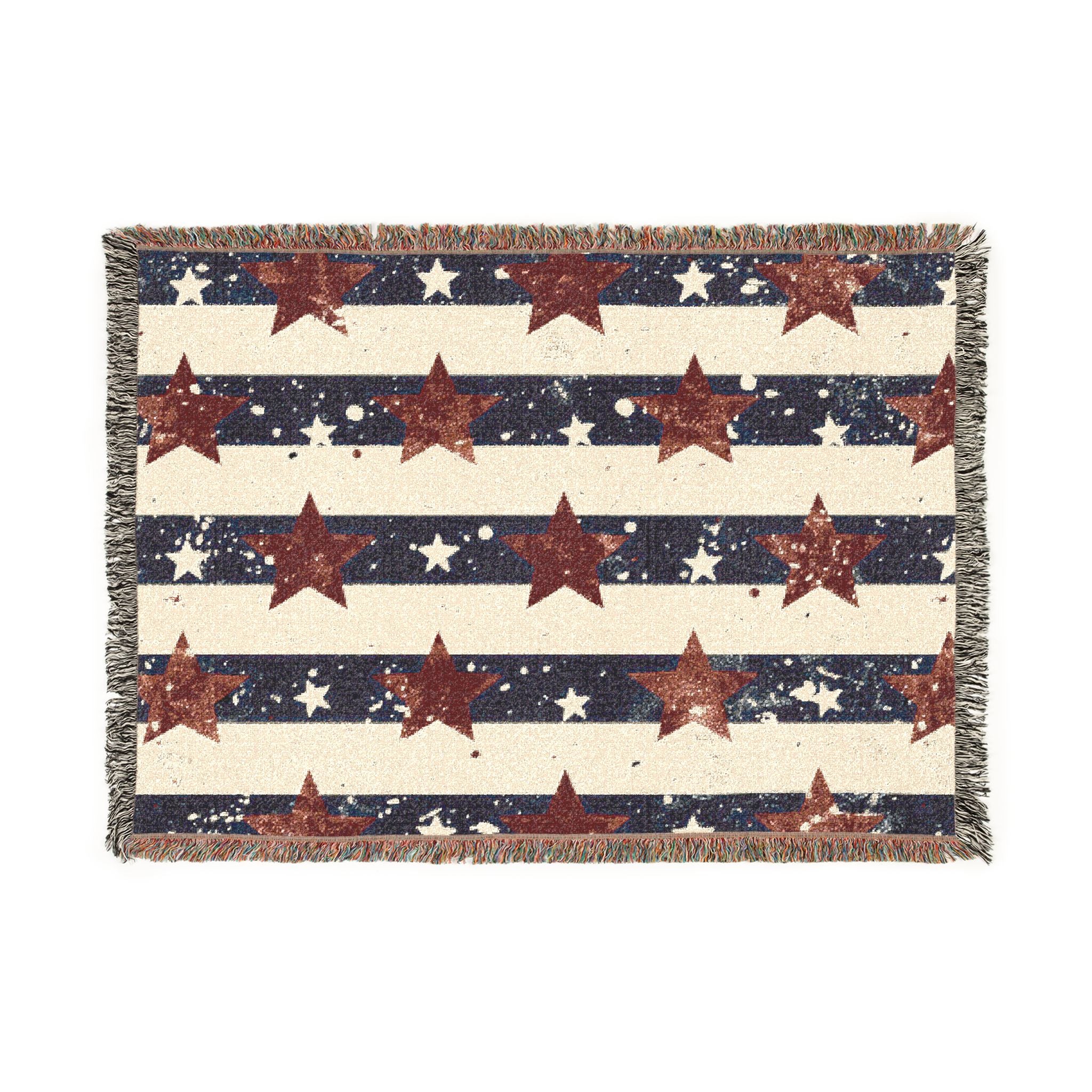 Patriotic Stars Woven Blanket — Americana Striped Throw for 4th of July & Home Decor