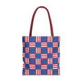 Tote bag with American flag pattern on a white background