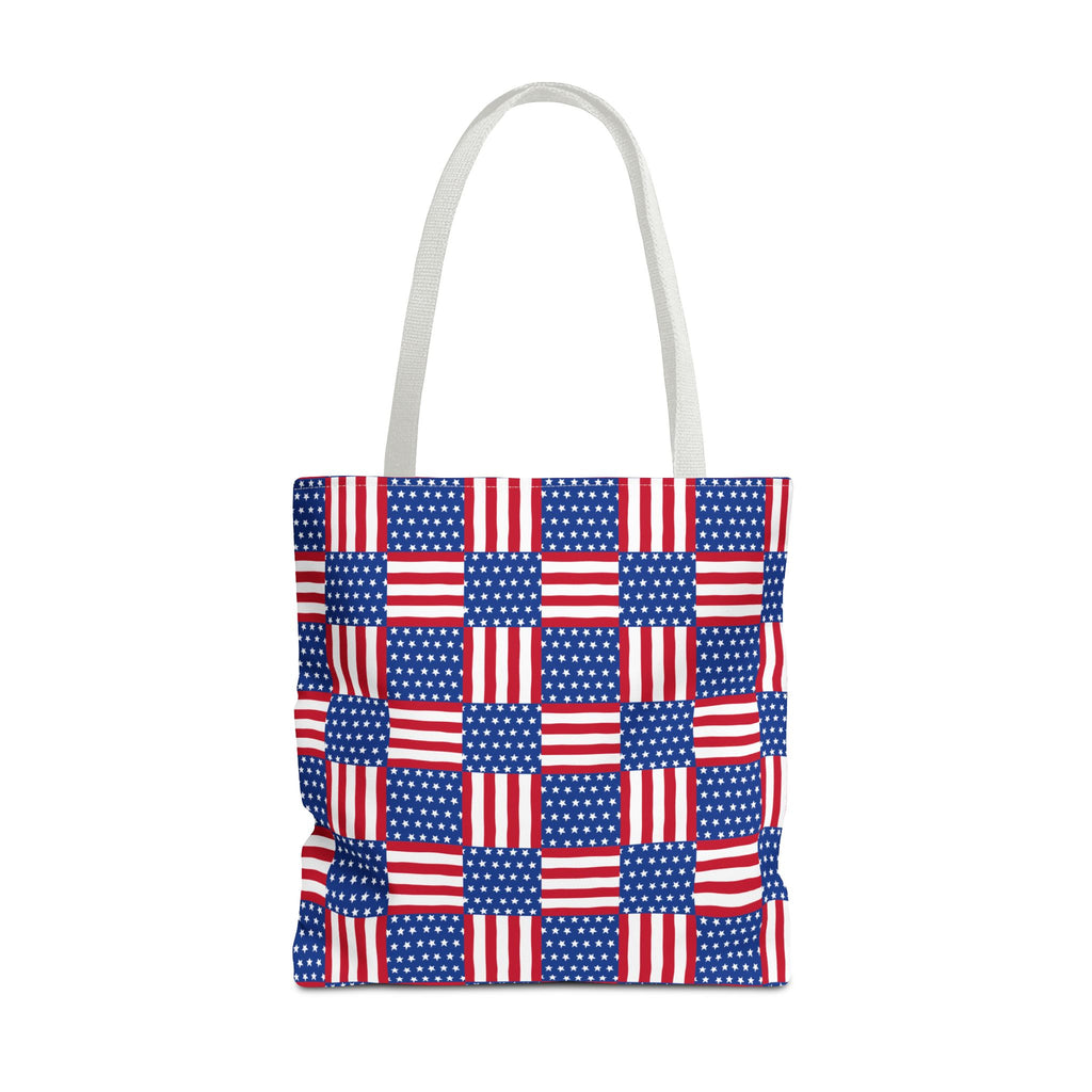American Flag Patchwork Tote Bag | Patriotic Stars Stripes AOP