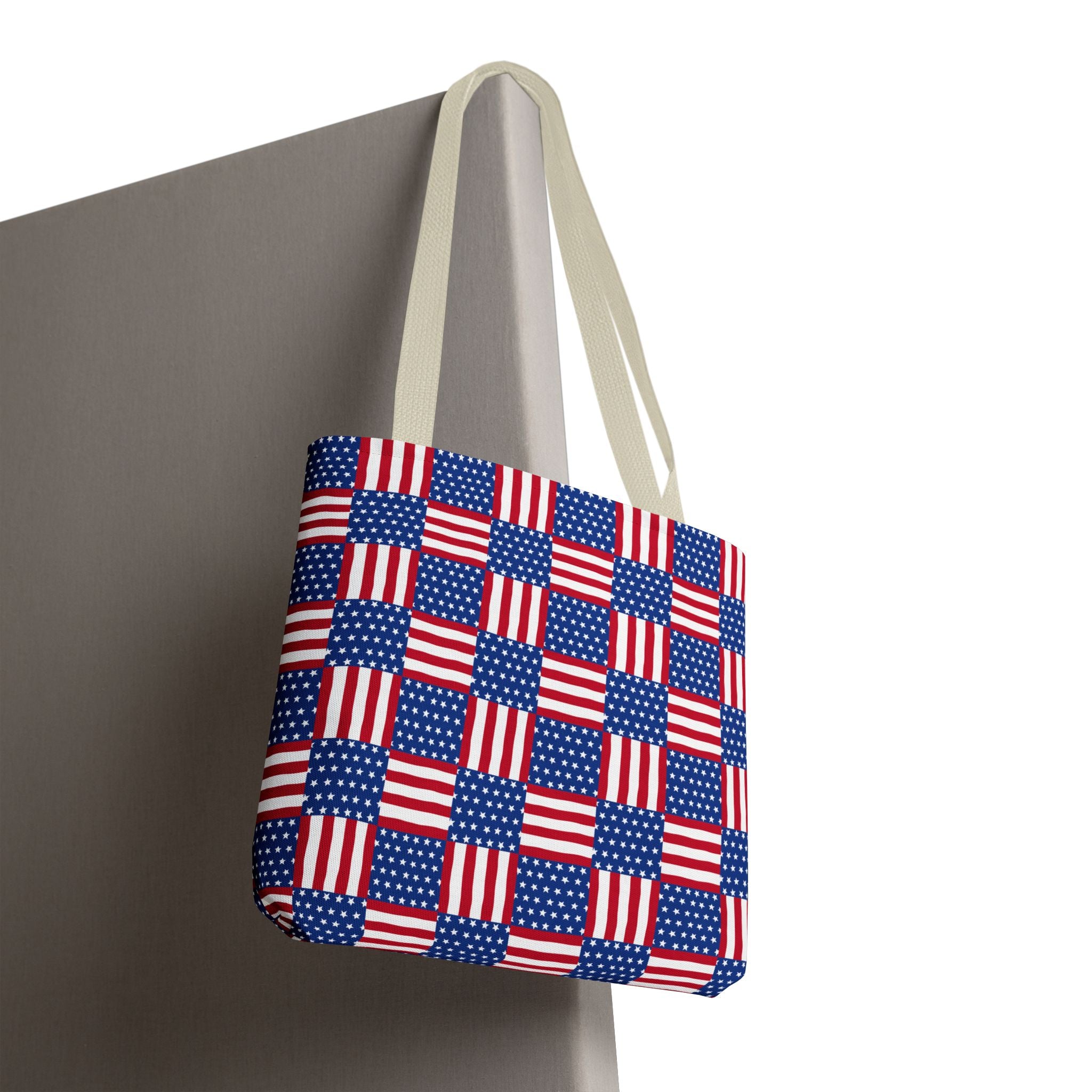 American Flag Patchwork Tote Bag | Patriotic Stars Stripes AOP