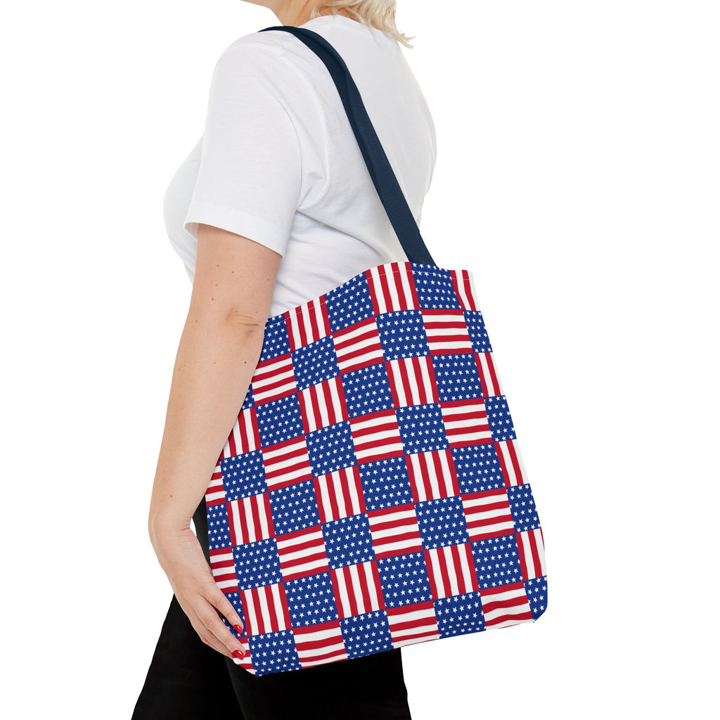 American Flag Patchwork Tote Bag | Patriotic Stars Stripes AOP