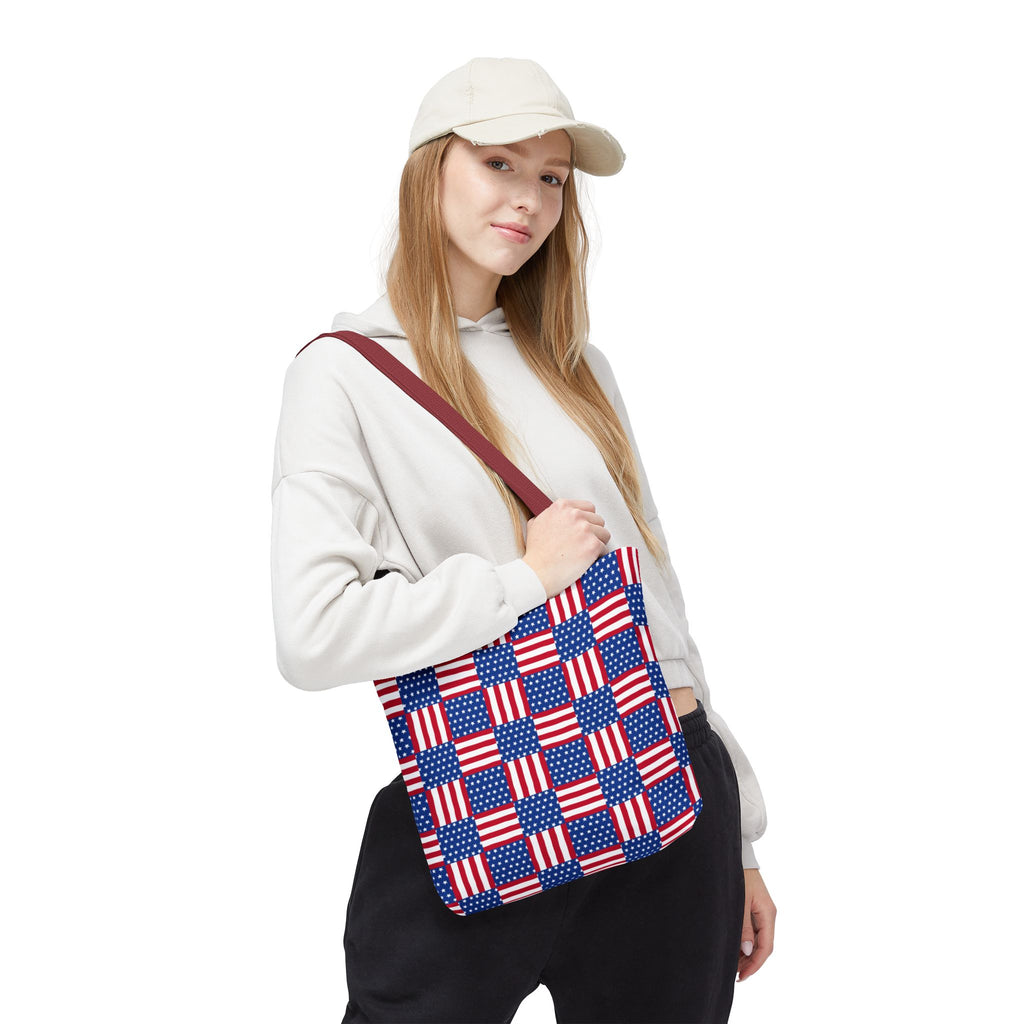 American Flag Patchwork Tote Bag | Patriotic Stars Stripes AOP