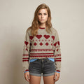 Pixel Heart Fair Isle Sweatshirt | Red Cream Knitted Pattern