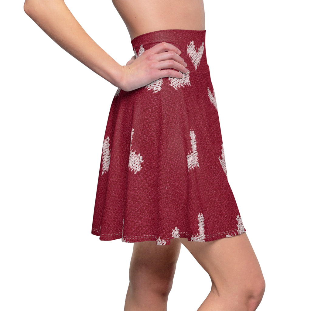 Knit Heart Pattern Skater Skirt | Red Heart Print Skirt