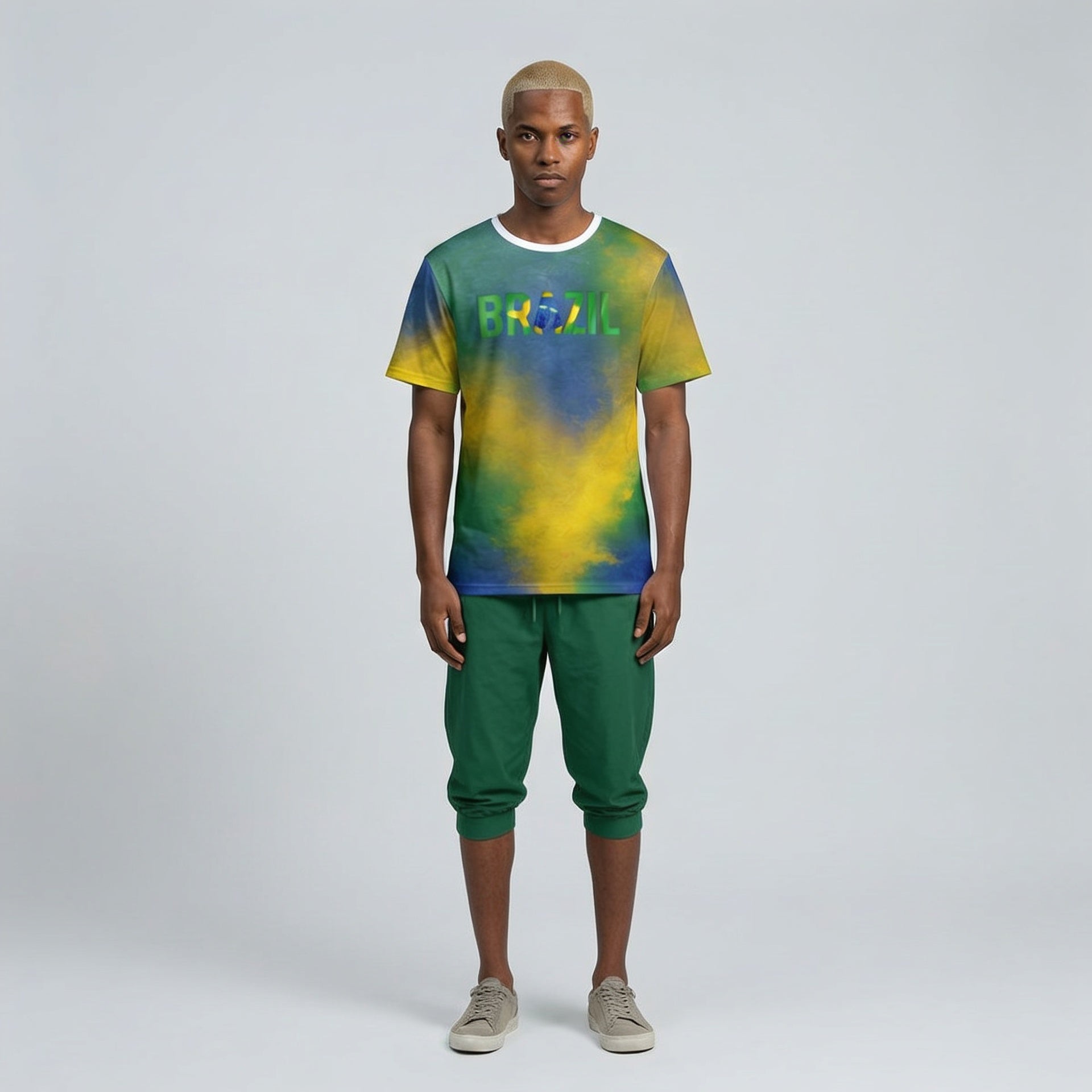 Brazil Flag Fade Men’s Sports Jersey – Green & Yellow Soccer Tee