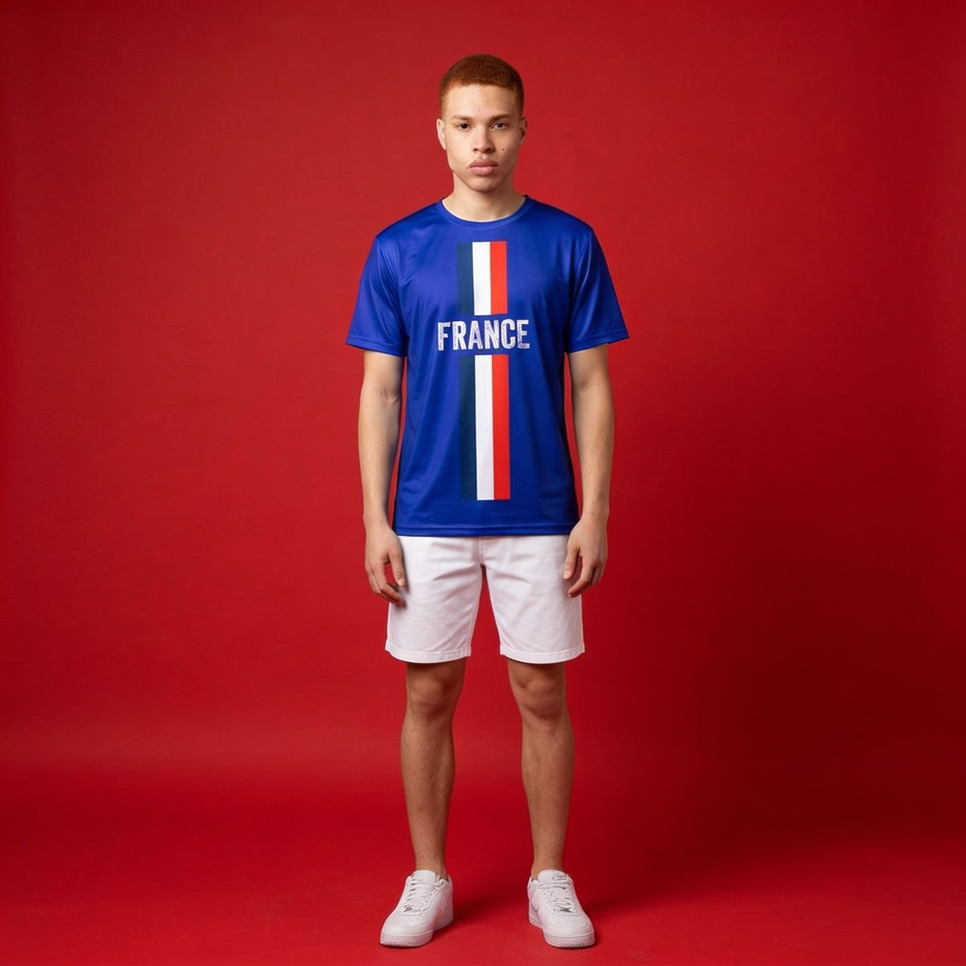 France Flag Sports Jersey — Men's Athletic Tee with Vertical Tricolor Stripe