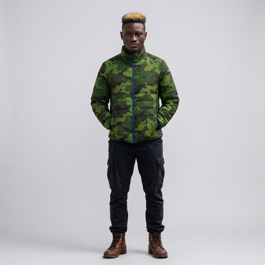 Green Camo Pattern Puffer Jacket | Camouflage Outerwear
