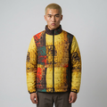Men's Abstract Patchwork Puffer Jacket — Vintage Rustic Yellow Quilted Coat