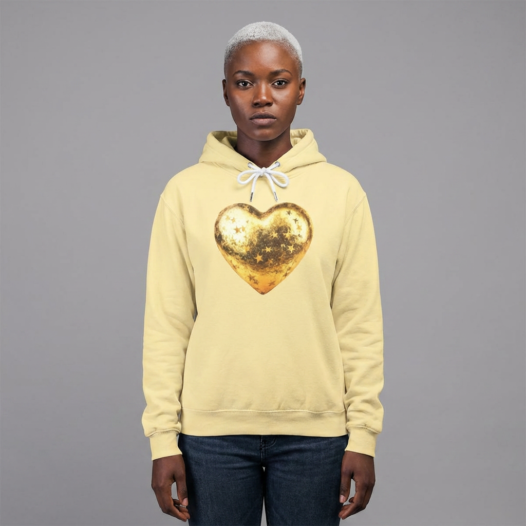 Gold Glitter Heart Hoodie | Shiny Star Pattern Sweatshirt