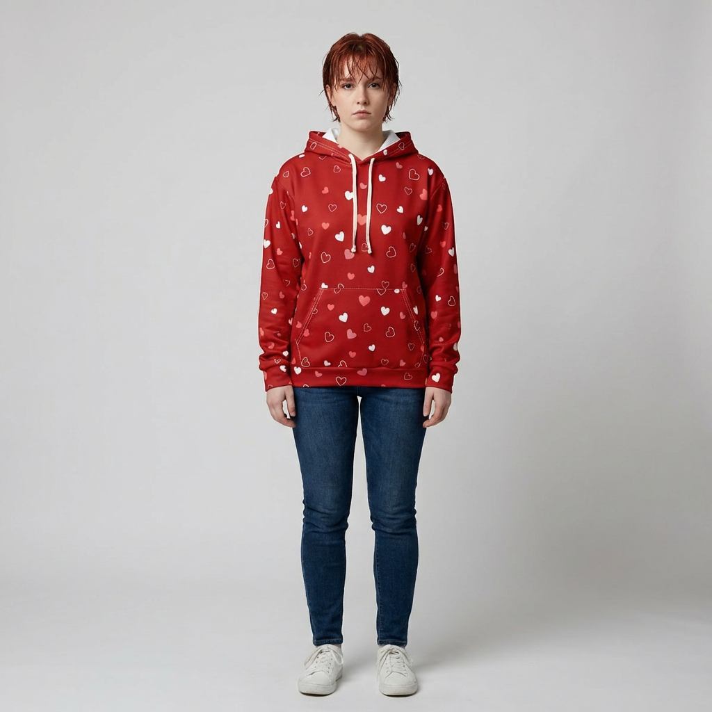 Scattered Hearts Pattern Hoodie | Red Valentine All-Over Print