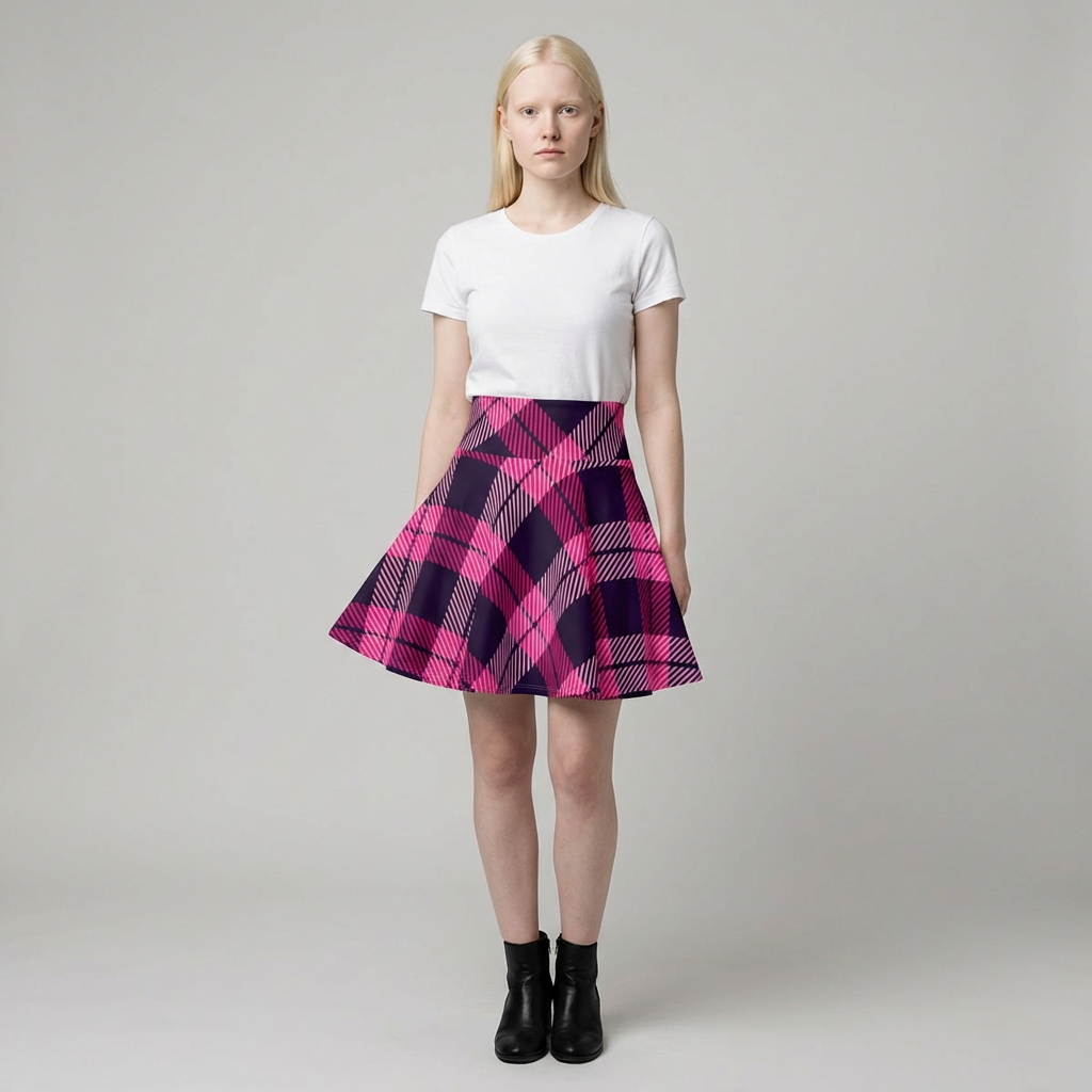 Pink Plaid Pattern Women's Skater Skirt | Pink Tartan