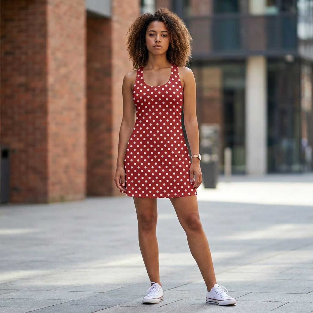 Red Polka Dot Racerback Dress | White Spots All-Over Print