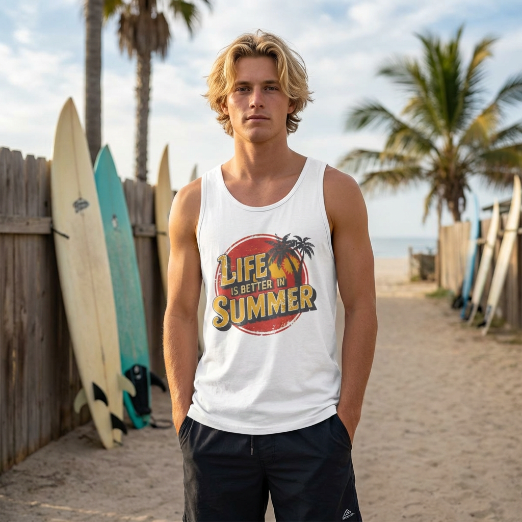 Life Is Better in Summer Tank Top | Retro Palm Sunset Tee