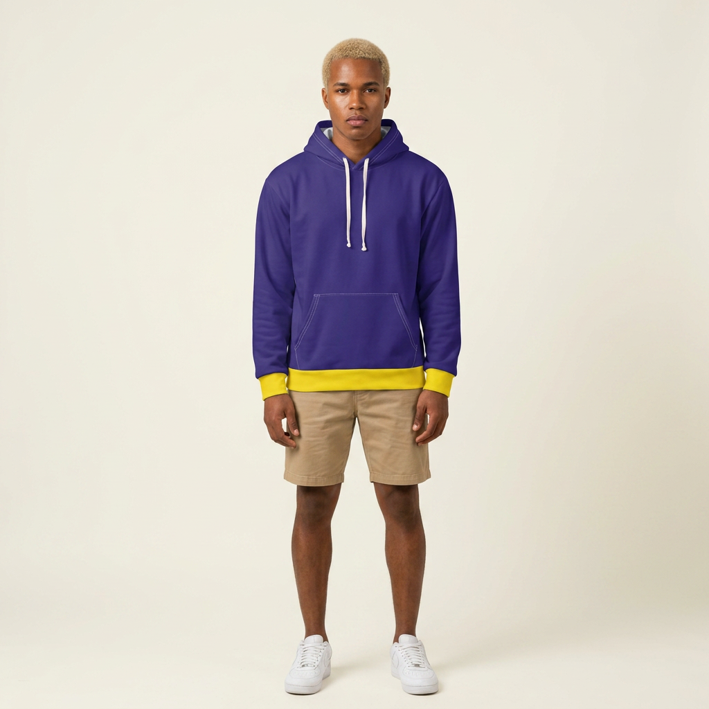 Purple & Gold Contrast Cuffed Hoodie