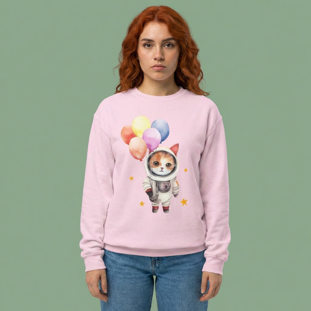 Astronaut Cat with Balloons Sweatshirt