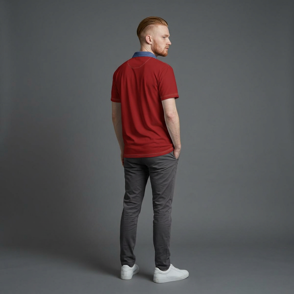Classic Red Polo Shirt with Blue Contrast Collar