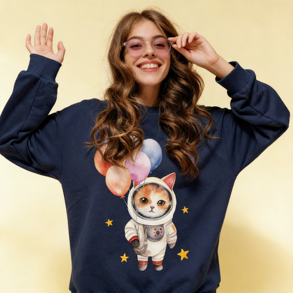 Astronaut Cat with Balloons Sweatshirt