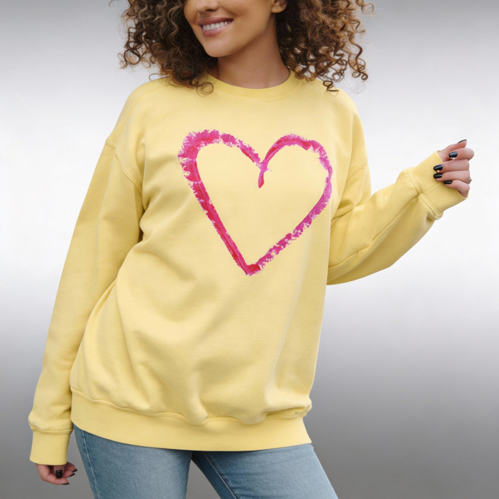 Valentine's Pink Brushstroke Heart Sweatshirt, Heart Graphic Crewneck