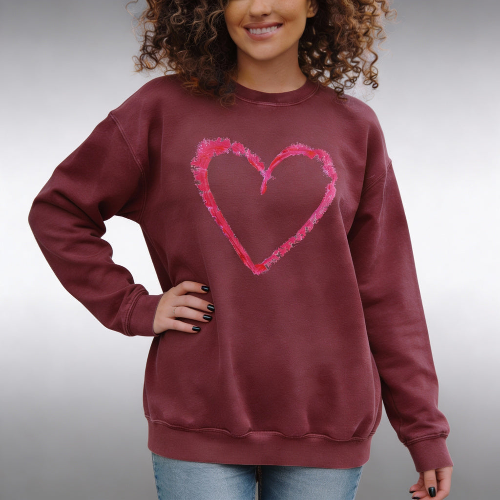 Valentine's Pink Brushstroke Heart Sweatshirt, Heart Graphic Crewneck
