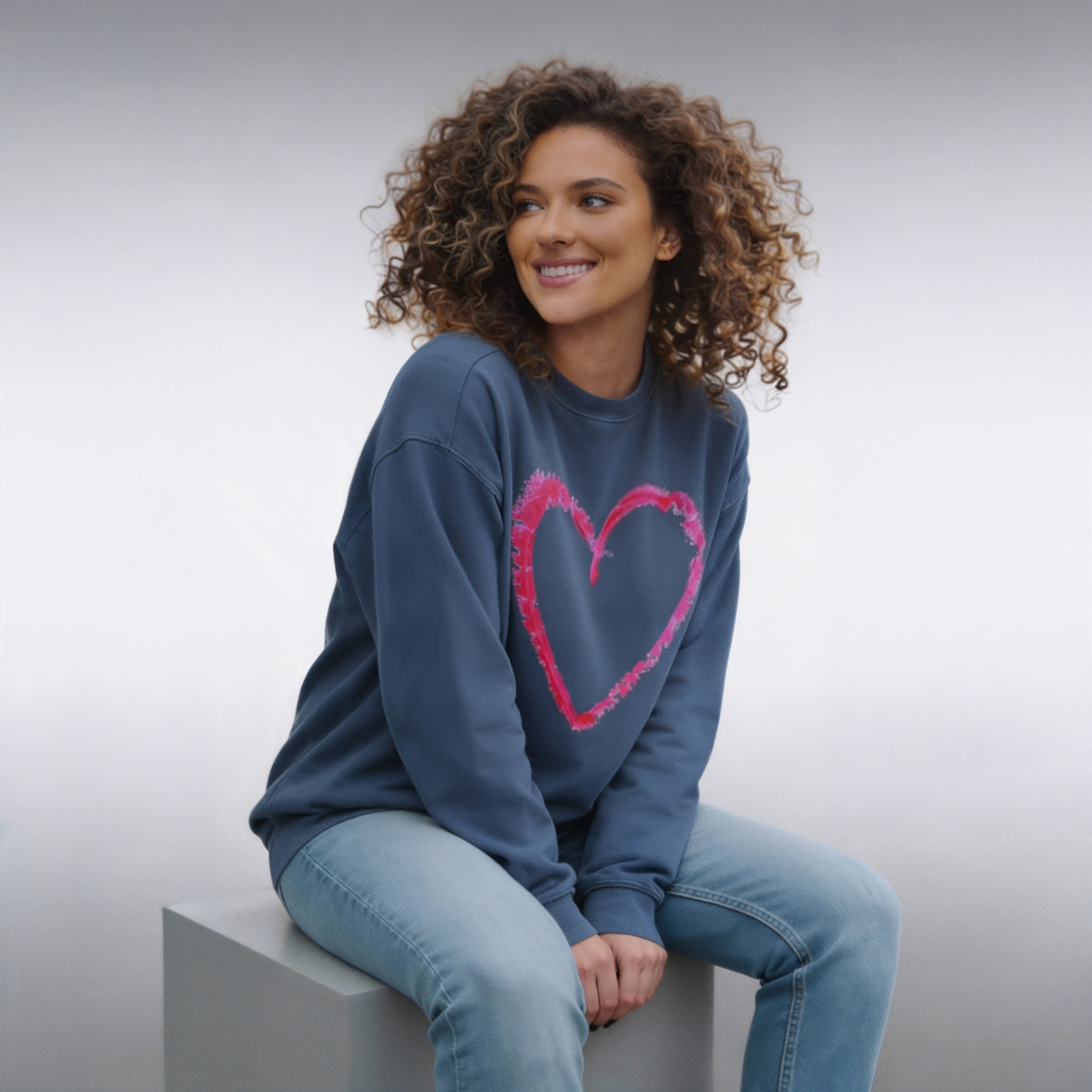 Valentine's Pink Brushstroke Heart Sweatshirt, Heart Graphic Crewneck