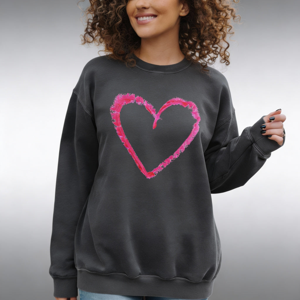 Valentine's Pink Brushstroke Heart Sweatshirt, Heart Graphic Crewneck