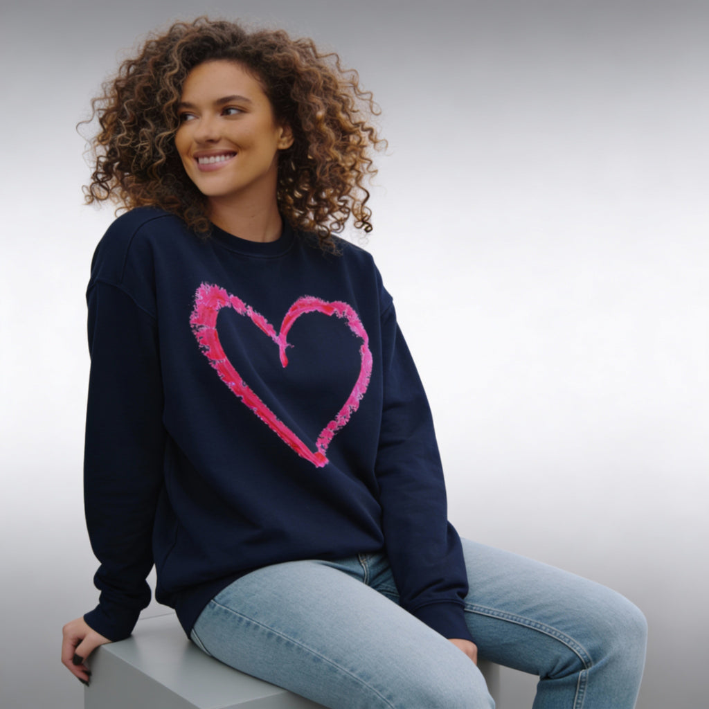Valentine's Pink Brushstroke Heart Sweatshirt, Heart Graphic Crewneck
