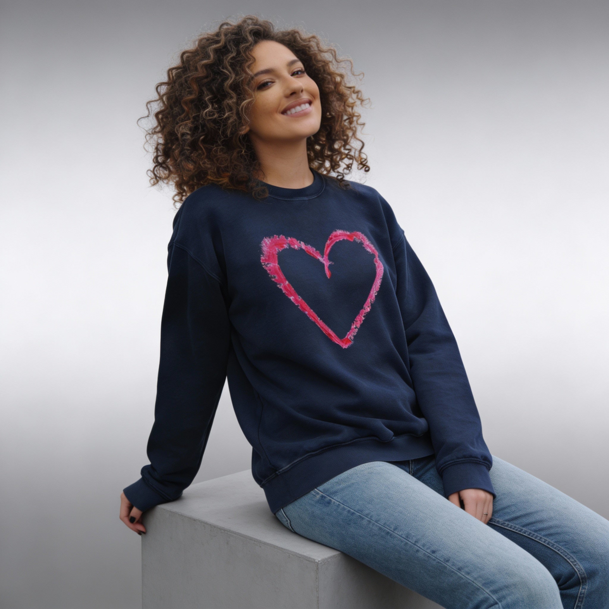 Valentine's Pink Brushstroke Heart Sweatshirt, Heart Graphic Crewneck