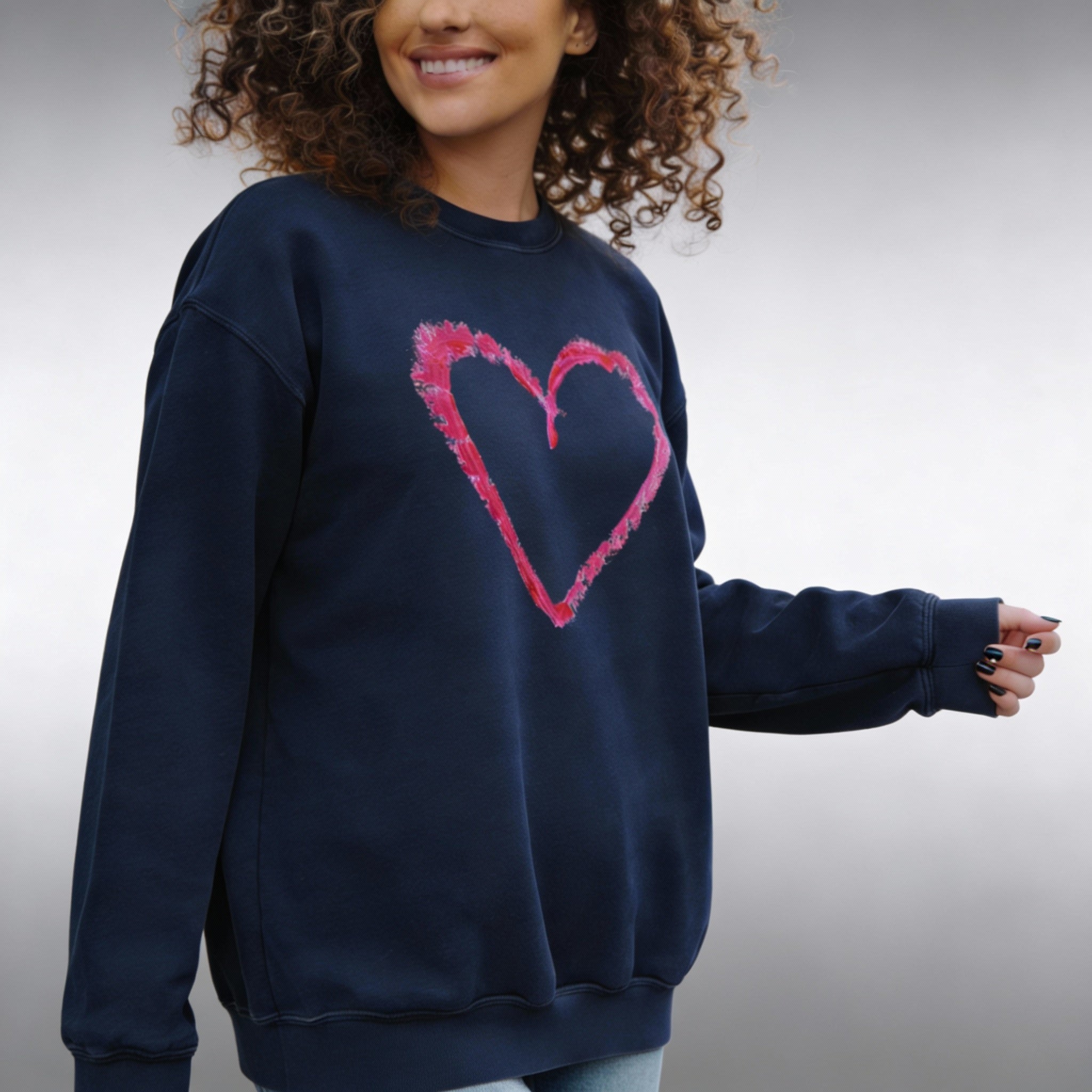 Valentine's Pink Brushstroke Heart Sweatshirt, Heart Graphic Crewneck