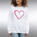 Valentine's Pink Brushstroke Heart Sweatshirt, Heart Graphic Crewneck