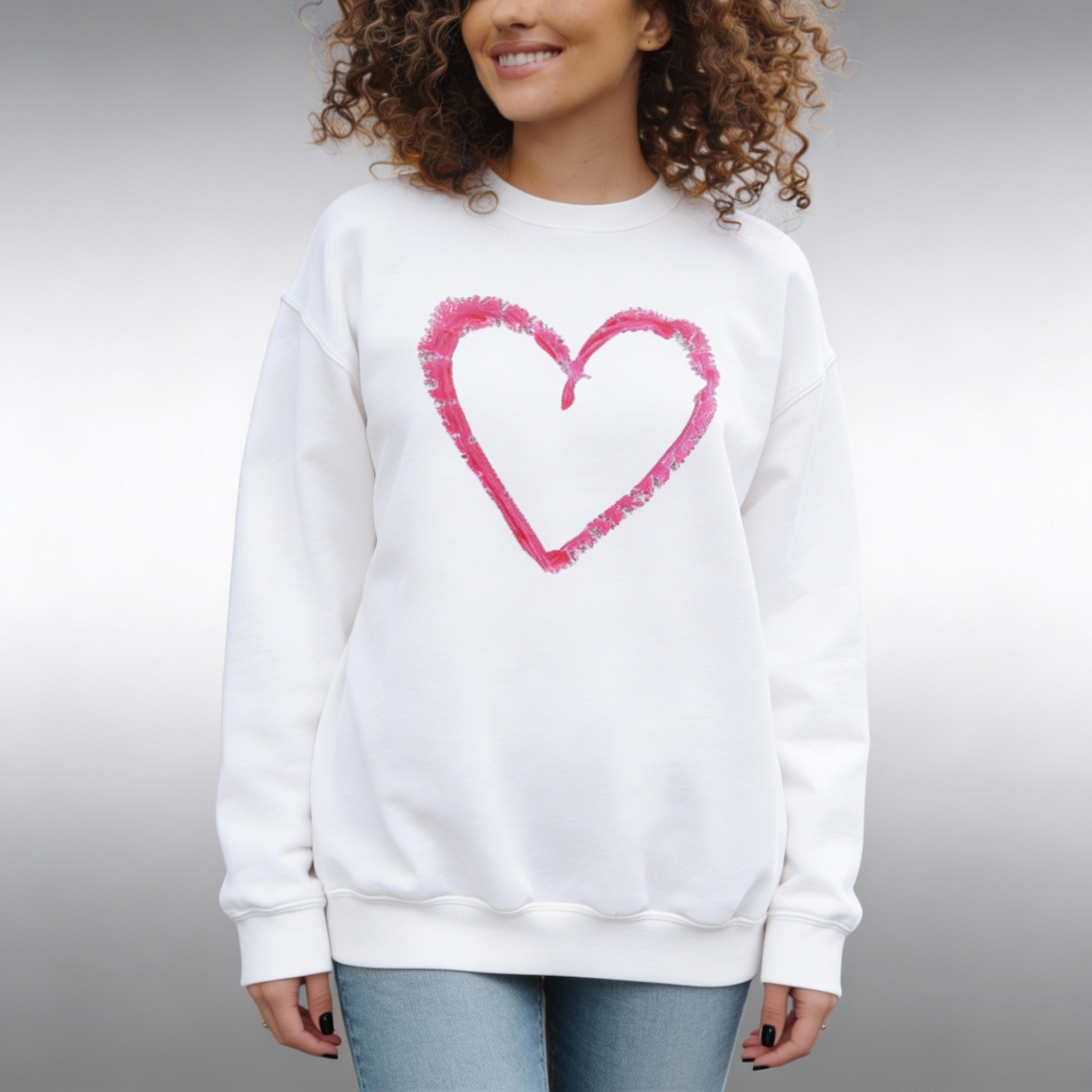 Valentine's Pink Brushstroke Heart Sweatshirt, Heart Graphic Crewneck