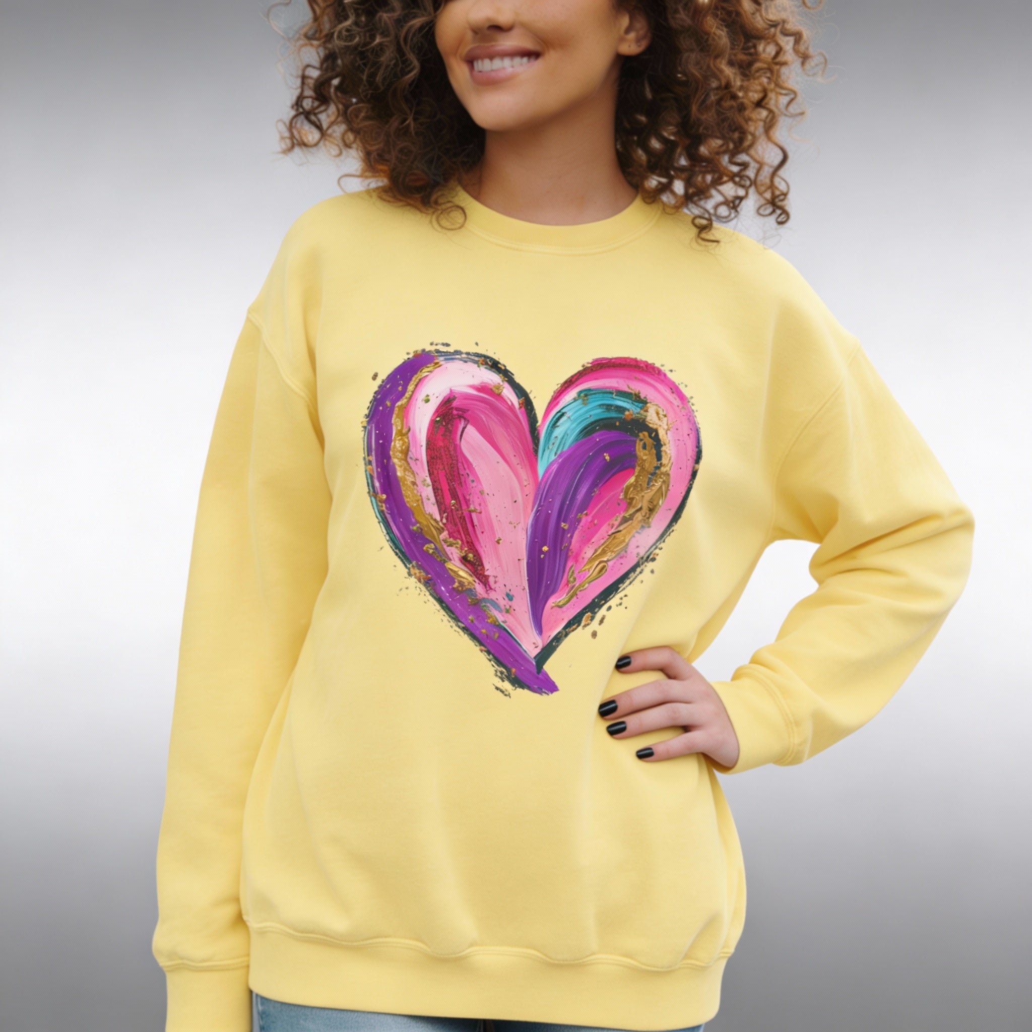 Colorful Brushstroke Heart Sweatshirt | Pink Gold Painted Heart