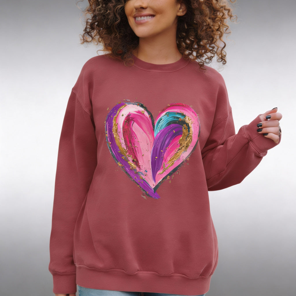 Colorful Brushstroke Heart Sweatshirt | Pink Gold Painted Heart