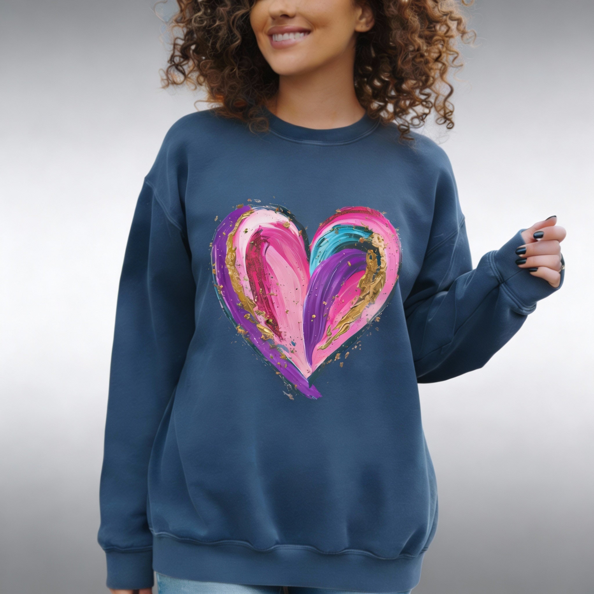 Colorful Brushstroke Heart Sweatshirt | Pink Gold Painted Heart