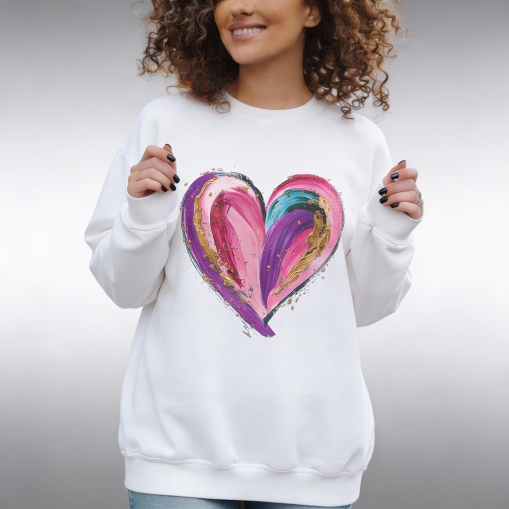 Colorful Brushstroke Heart Sweatshirt | Pink Gold Painted Heart