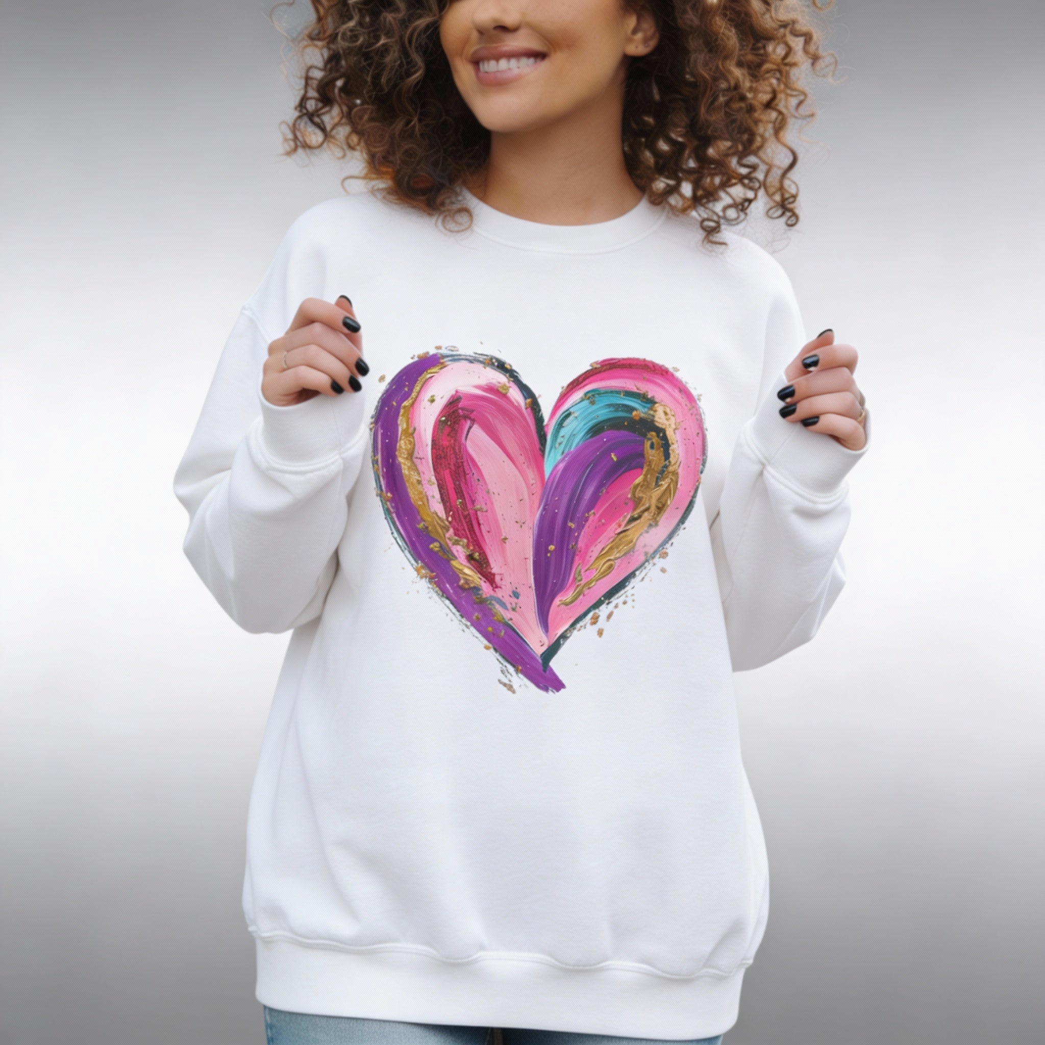 Colorful Brushstroke Heart Sweatshirt | Pink Gold Painted Heart