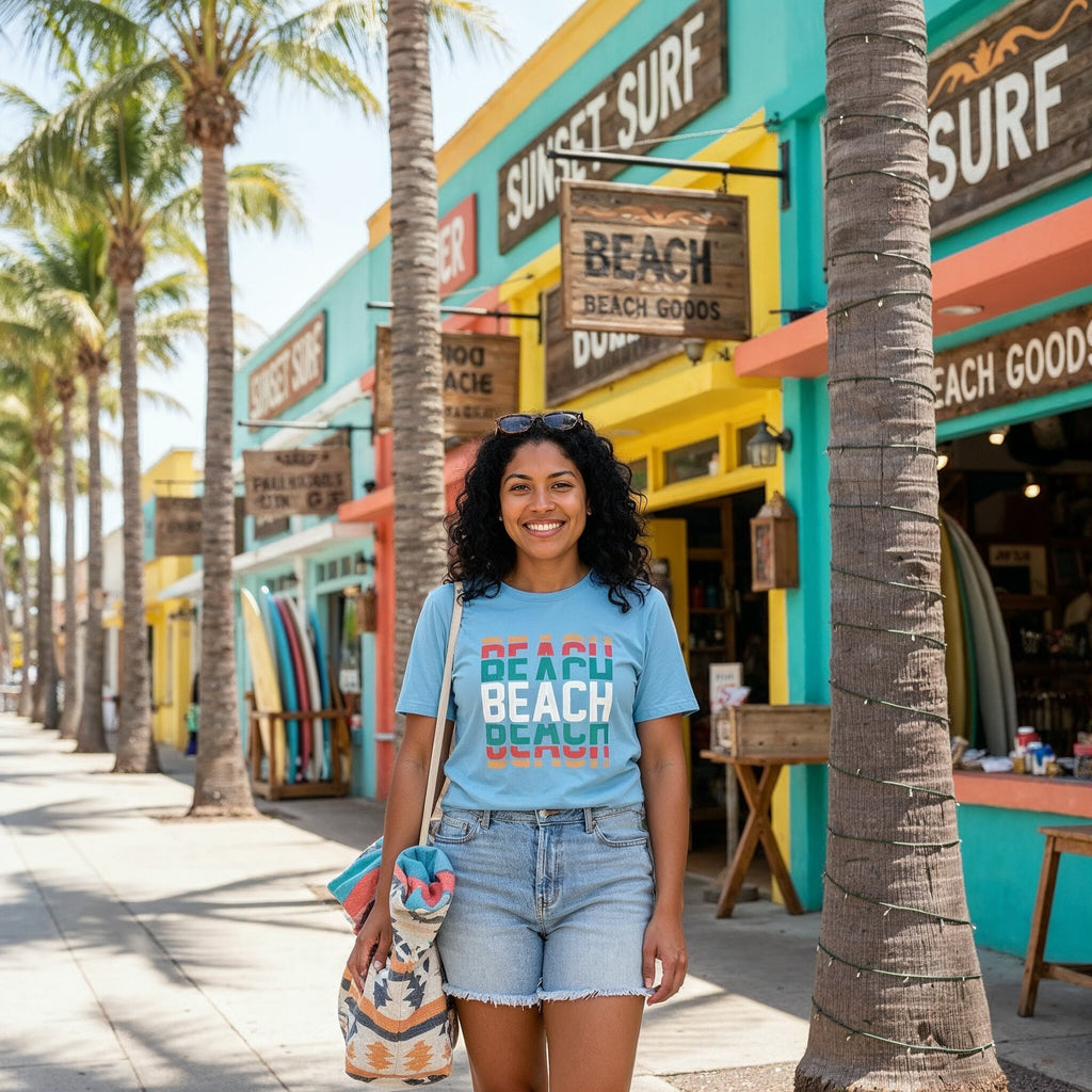 Retro Vintage Beach Tee | Beach Text Graphic T-Shirt