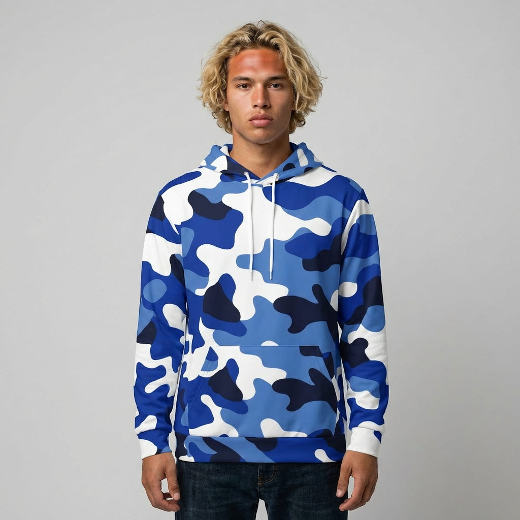 Arctic Blue and White Camo Pattern Hoodie | All-Over Print