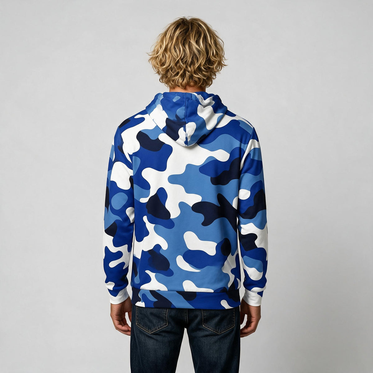 Arctic Blue and White Camo Pattern Hoodie | All-Over Print